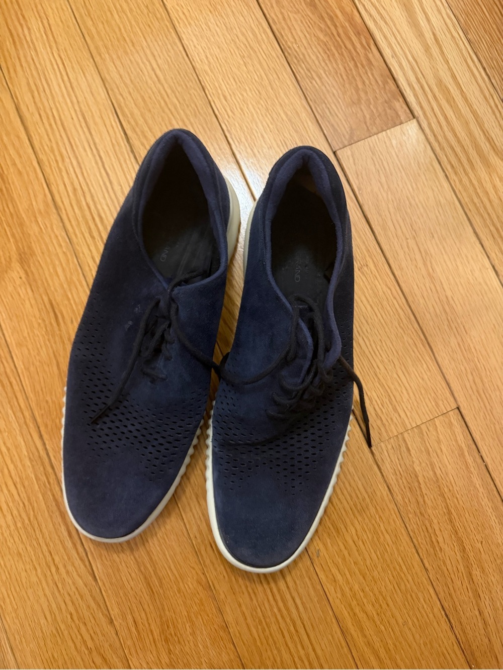 Cole Haan Navy Suede Lace-Up Oxfords with White Sole